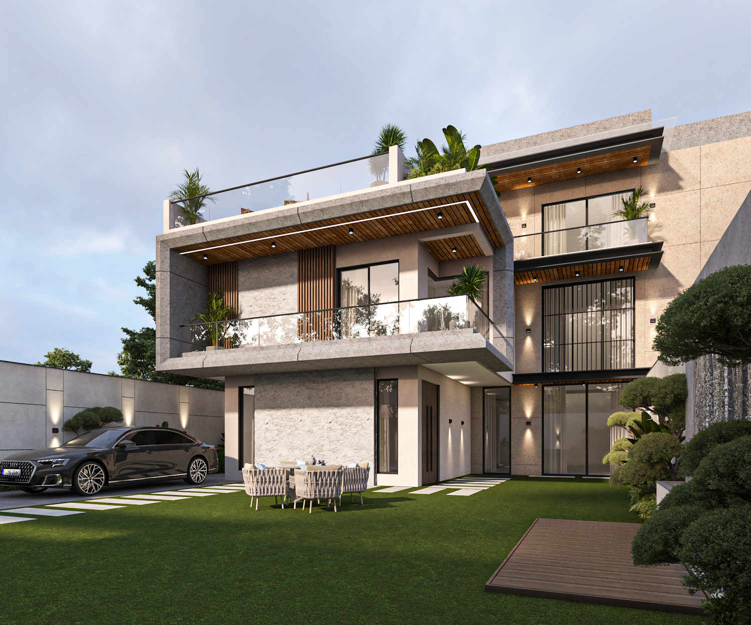 3D architectural visualization of a premium villa facade
